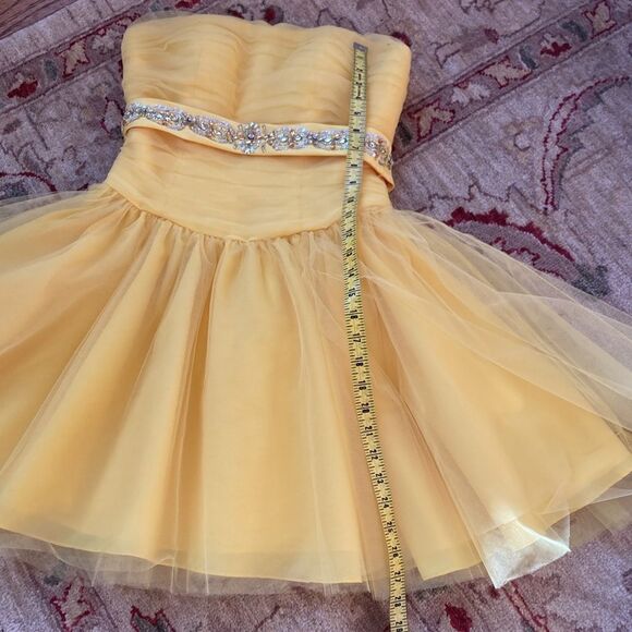 New Mori Lee By Madeline Gardner Yellow Tulle Mini Prom Party Dress Juniors Sz 5 - Picture 12 of 16